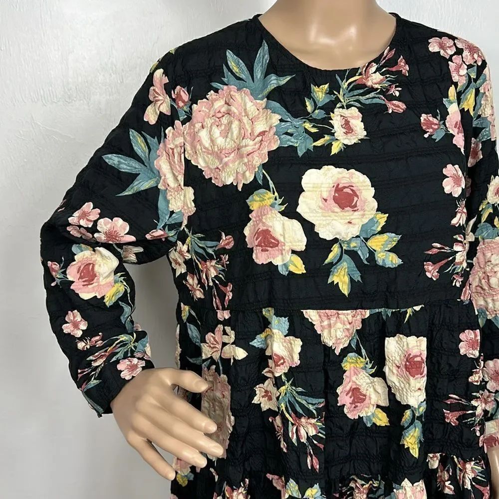 ZARA Sharon Floral Print 3/4 Sleeve Babydoll Mini Dress Size XL - Picture 3 of 10